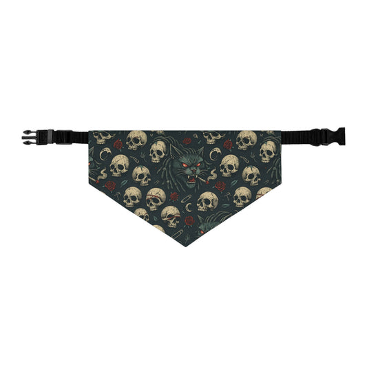 Gothic Pet Bandana, Skull Pattern Dog Accessory, Edgy Dog Fashion, Halloween Pet Wear, Unique Pet Gift