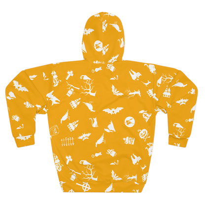 Halloween-Themed Unisex Pullover Hoodie, Cozy Fall Apparel, Spooky Fashion, Gift for Pumpkin Lovers, Autumn Wardrobe Essential