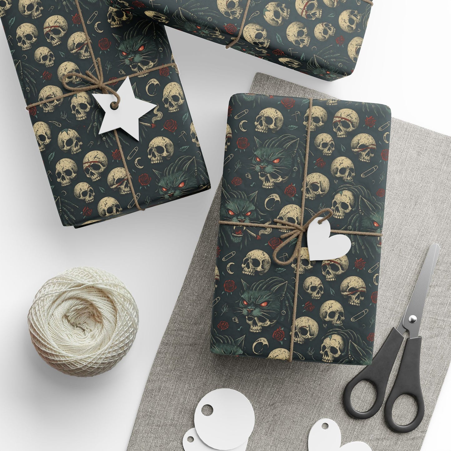 Dark Gothic Skulls Wrapping Paper, Spooky Gift Wrap for Halloween, Party Decor, Unique Present Packaging, Alternative Gift Wrap