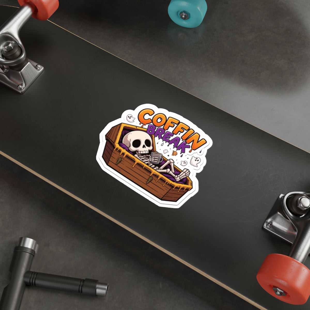 Playful Coffin Break Die-Cut Stickers for Halloween Decor, Laptop, Journals, Gifts, Party Favors, Spooky Vibes