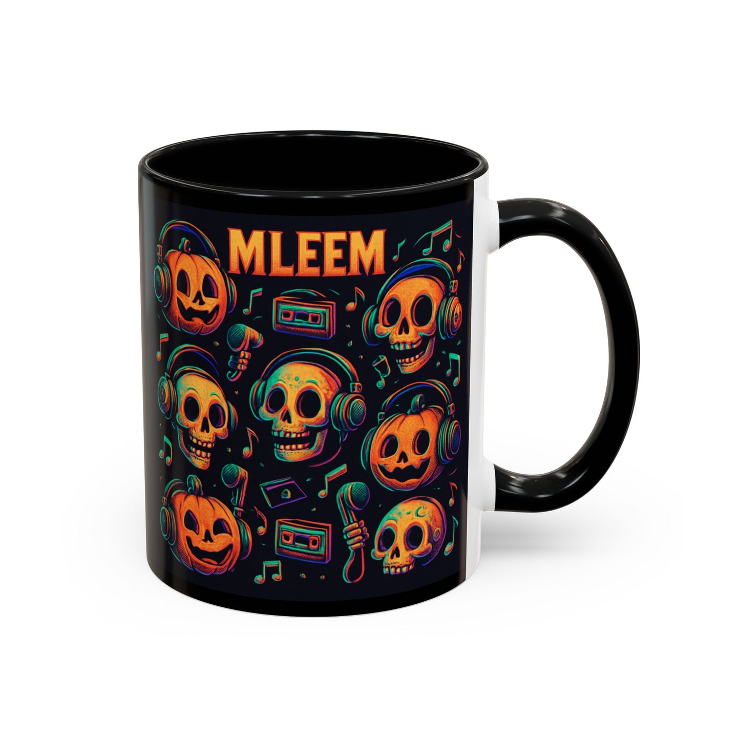 Halloween Skull Coffee Mug, Spooky Decor, Gift for Music Lovers, Pumpkin Head Mug, Halloween Party Favor