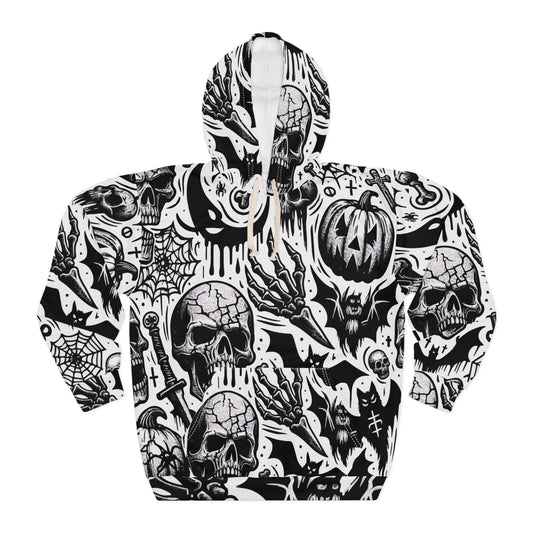 Gothic Skull Print Hoodie – Spooky Style for Halloween