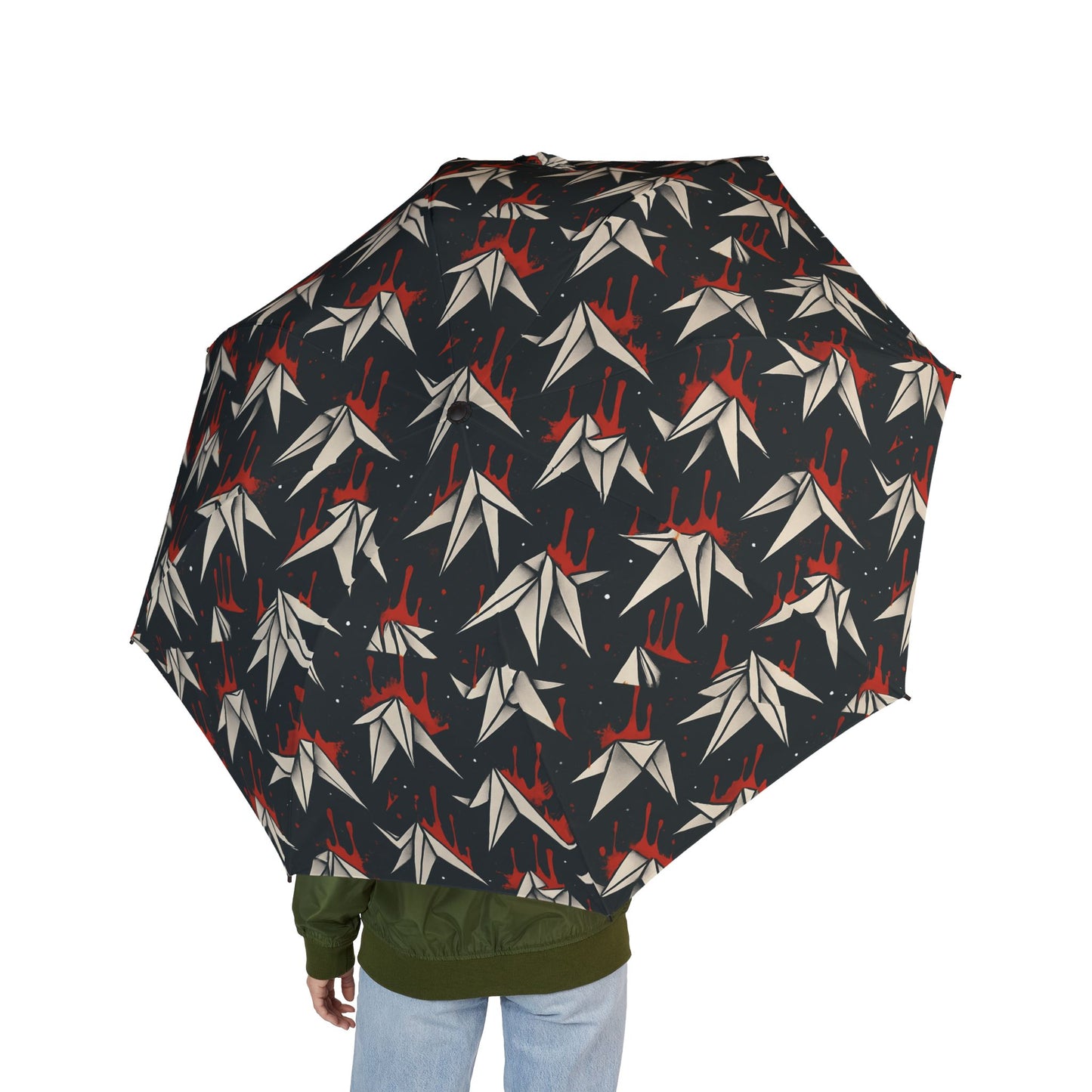Stylish Semi-Automatic Umbrella with Crane Print | Travel, Rainy Days, Outdoor Events, Gifts, Fashion Accessories