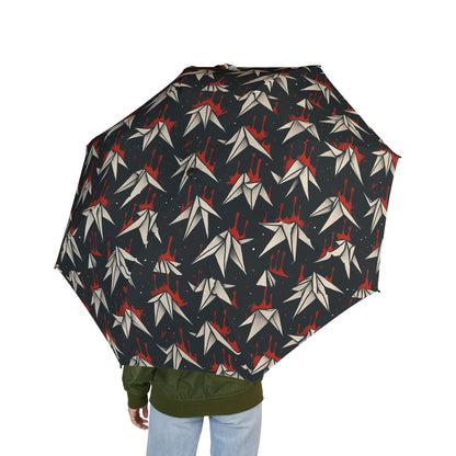 Stylish Semi-Automatic Umbrella with Crane Print | Travel, Rainy Days, Outdoor Events, Gifts, Fashion Accessories