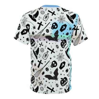 Gothic Graphic Tee, Unisex AOP Shirt for Festivals, Casual Wear, Halloween Party, Unique Gift Idea, Trendy Streetwear