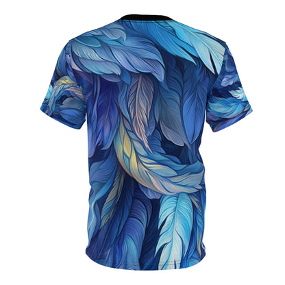 Tropical Leaf Print Unisex Cut & Sew Tee - Vibrant Coral & Navy Design for Casual Style