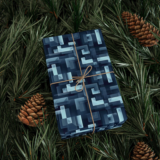 Modern Geometric Wrapping Paper Roll, Blue Abstract Gift Wrap, Stylish Packaging for All Occasions, Birthday, Holiday, Wedding, Celebration