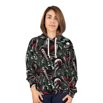 Skeleton Skateboarding Unisex Hoodie, Halloween Fashion, Skull Pullover, Streetwear Style, Cozy Hoodie for Skaters
