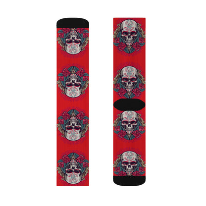 Gothic Skull Pattern Socks, Unique Gift for Halloween, Cozy Wear for Festivals, Sublimation Socks, Comfortable Everyday Socks