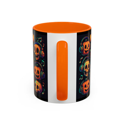 Halloween Skull Coffee Mug, Spooky Decor, Gift for Music Lovers, Pumpkin Head Mug, Halloween Party Favor