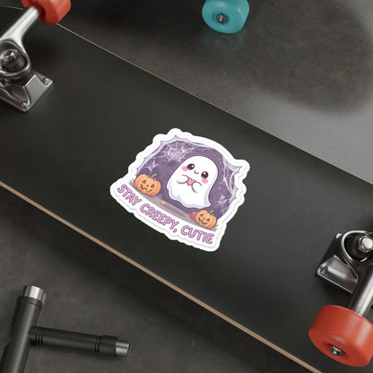 Cute Halloween Ghost Die-Cut Stickers, Stay Creepy Cutie, Laptop Decals, Holiday Decorations, Gift for Spooky Season