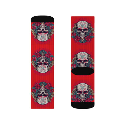Gothic Skull Pattern Socks, Unique Gift for Halloween, Cozy Wear for Festivals, Sublimation Socks, Comfortable Everyday Socks