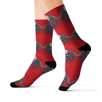 Gothic Skull Pattern Socks, Unique Gift for Halloween, Cozy Wear for Festivals, Sublimation Socks, Comfortable Everyday Socks