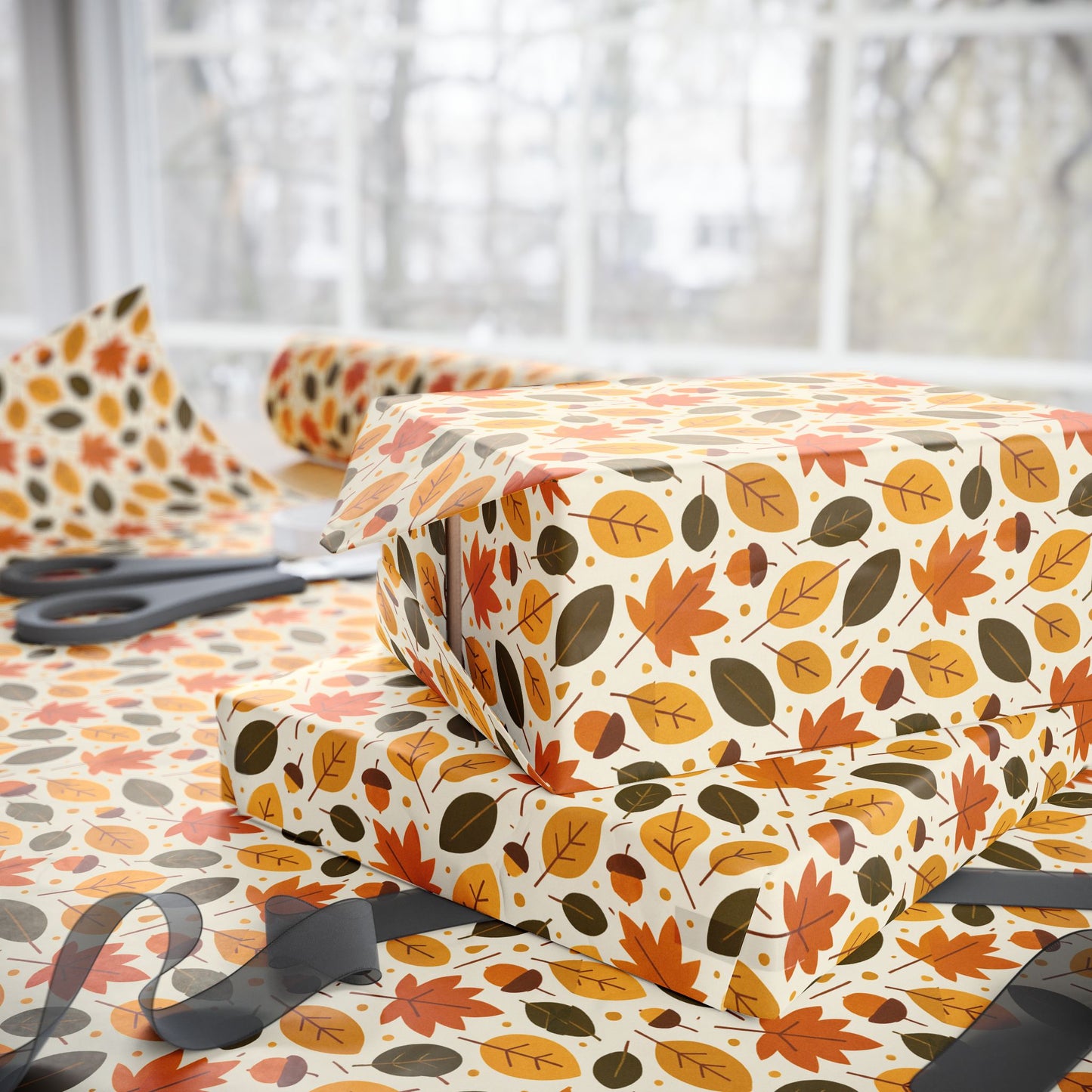 Autumn-Themed Wrapping Paper, Fall Leaves Gift Wrap, Seasonal Gift Wrapping, Eco-Friendly Wrap, Thanksgiving Party Supplies