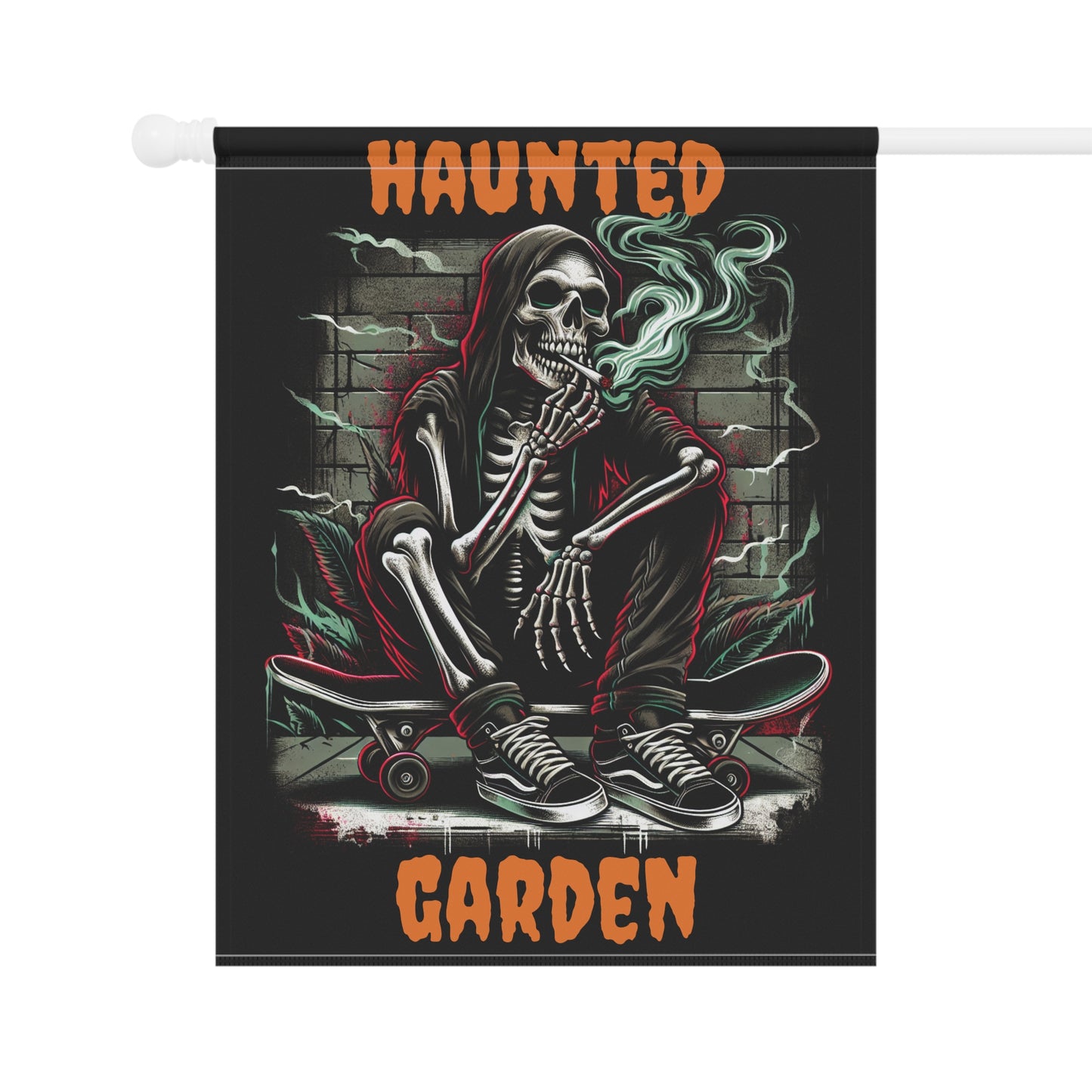 Haunted Garden Banner, Spooky Outdoor Decor, Halloween Garden Flag, Gothic Home Decor, Creepy Garden Sign, Skull Themed Decoration