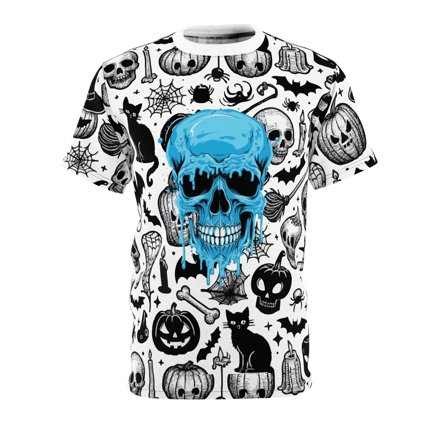Spooky Skull & Pumpkin Unisex Tee, Halloween Shirt, Graphic Tee, Casual Wear, Goth Fashion, Unique Gift Idea