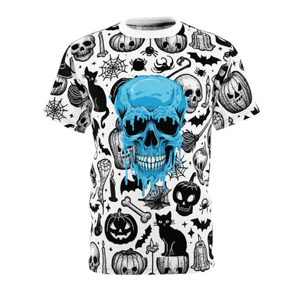 Spooky Skull & Pumpkin Unisex Tee, Halloween Shirt, Graphic Tee, Casual Wear, Goth Fashion, Unique Gift Idea