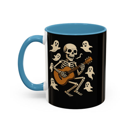 Spooky Skeleton Coffee Mug, Halloween Decor, Bone-Jam Ghost Mug, Gift for Music Lovers, Unique Drinkware