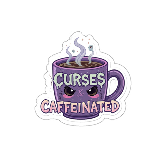 Caffeinated Curses Die-Cut Stickers, Funny Mug Stickers, Office Decor, Coffee Lover Gift, Laptop Stickers, Unique Art Stickers