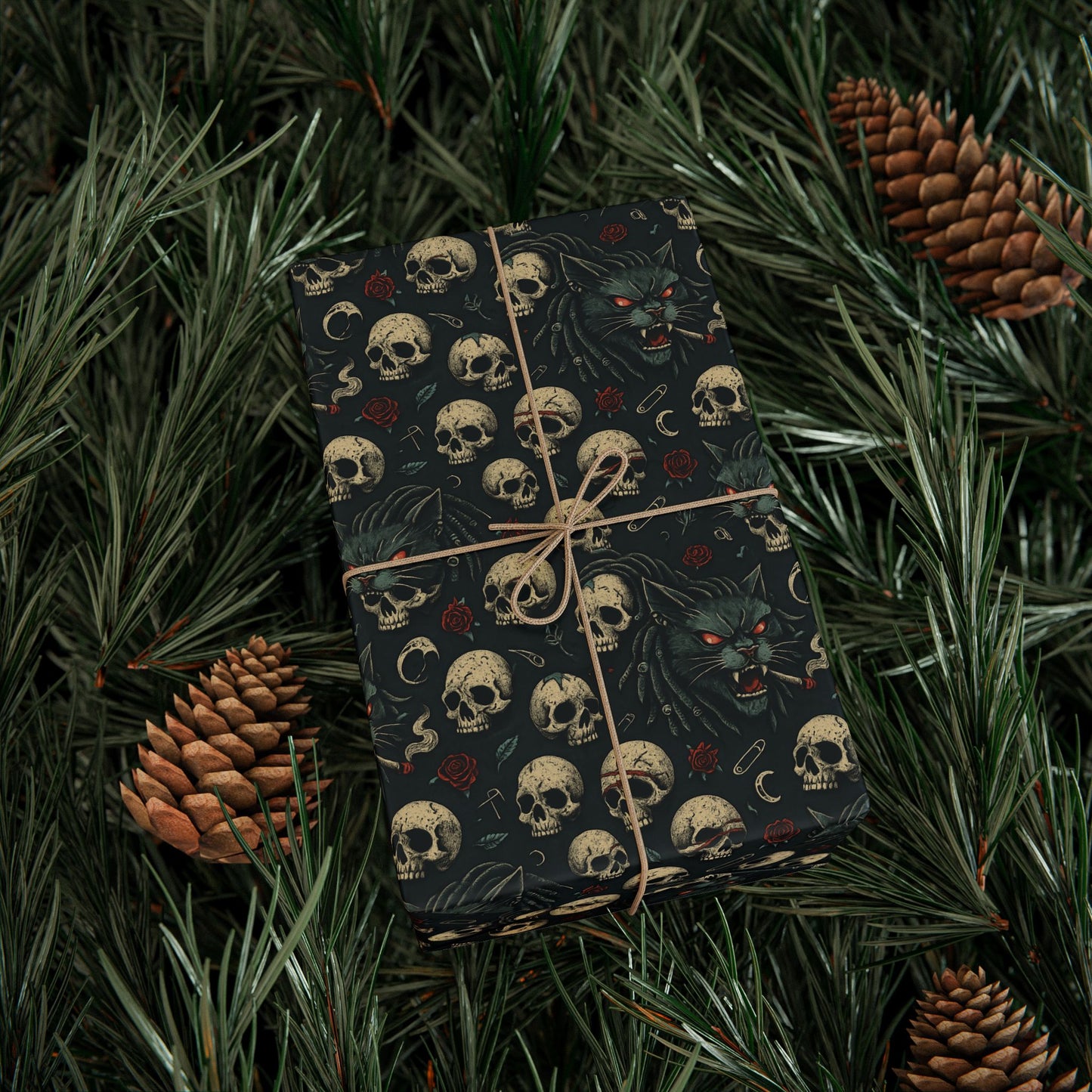 Dark Gothic Skulls Wrapping Paper, Spooky Gift Wrap for Halloween, Party Decor, Unique Present Packaging, Alternative Gift Wrap