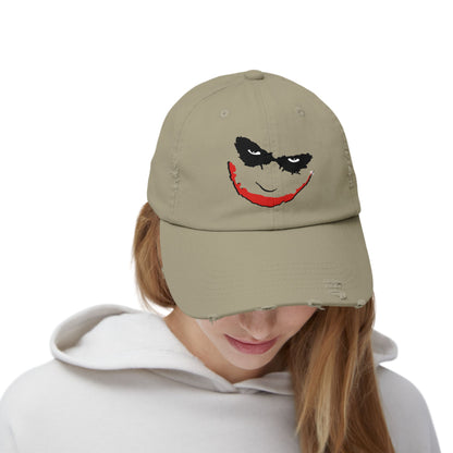 Distressed Joker Cap - Unisex Adjustable Hat for Casual Wear, Halloween, Comic Con, Gift for Fans, Vintage Style