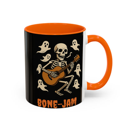 Spooky Skeleton Coffee Mug, Halloween Decor, Bone-Jam Ghost Mug, Gift for Music Lovers, Unique Drinkware