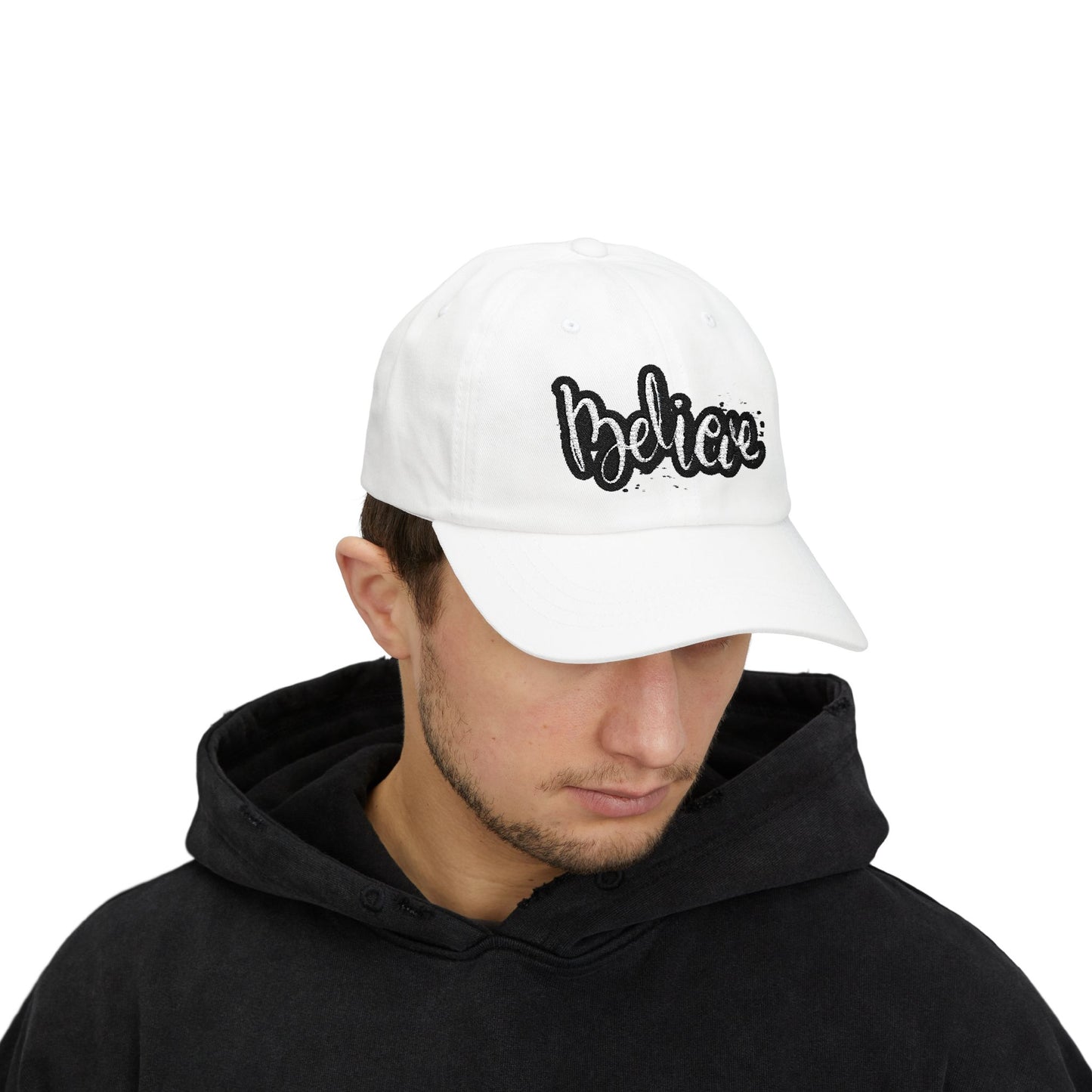 Believe Classic Dad Cap, Motivational Hat, Gift for Dad, Casual Cap, Summer Accessory, Adjustable White Cap