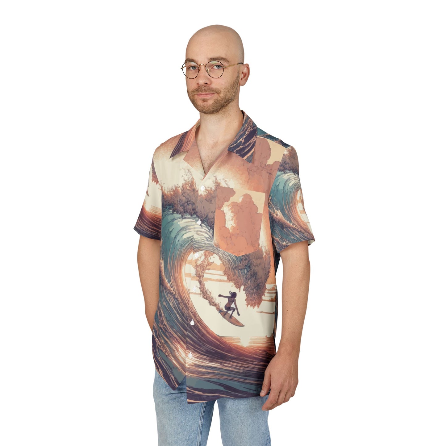 Surfing Waves Hawaiian Shirt, Tropical Vacation Shirt, Unisex Button-Down, Beach Party Outfit, Summer Casual Wear, AOP Surf Design