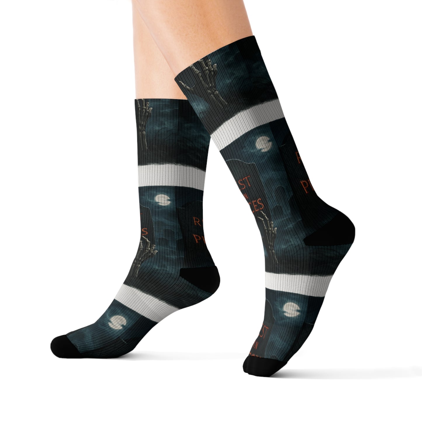 Gothic Themed Sublimation Socks, Perfect Gift for Halloween, Cosplay Accessories, Comfortable Footwear, Unique Fashion, Rest in Pieces