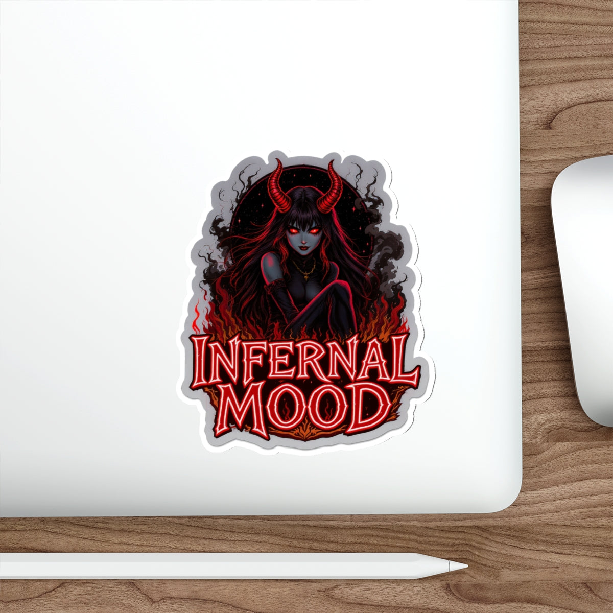 Infernal Mood Die-Cut Stickers, Gothic Aesthetic Stickers, Devilish Laptop Decor, Alternative Lifestyle, Gift for Dark Art Lovers