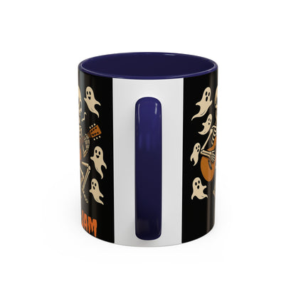 Spooky Skeleton Coffee Mug, Halloween Decor, Bone-Jam Ghost Mug, Gift for Music Lovers, Unique Drinkware