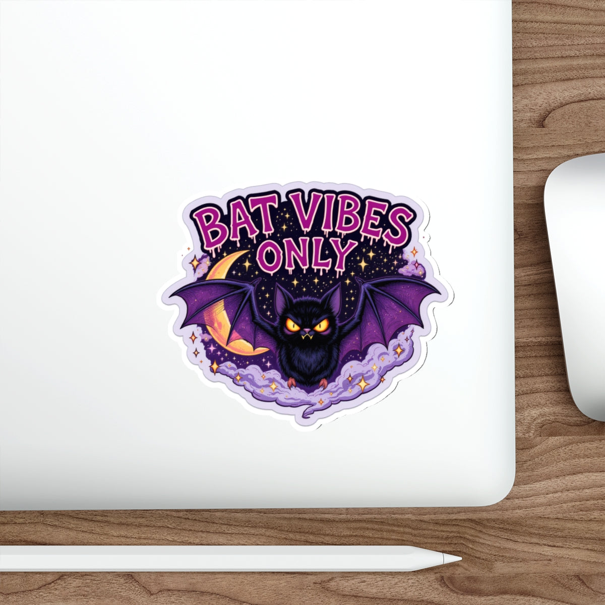Bat Vibes Only Stickers, Cute Bat Decor, Halloween Stickers, Laptop Décor, Spooky Aesthetic, Gothic Accessories