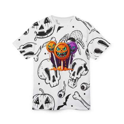 Halloween Graphic Tee, Spooky Unisex Shirt, Ghostly Cut & Sew T-Shirt, Pumpkin Shirt for Fall, Unique Halloween Apparel