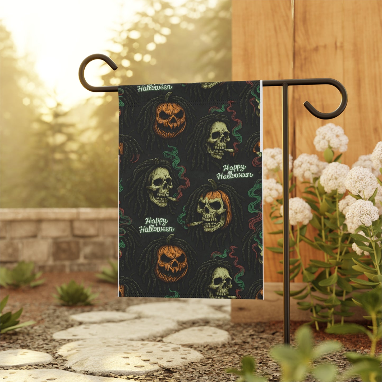 Halloween Garden Banner, Spooky Yard Decoration, Pumpkin & Skull Decor, Outdoor Halloween Decor, Fall Home Accents