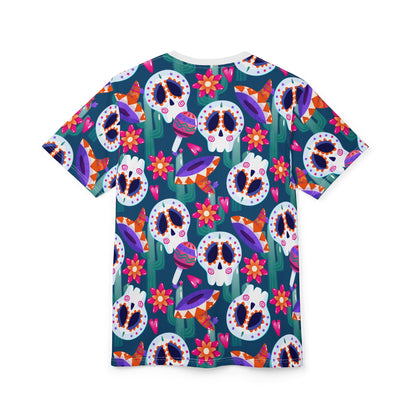 Colorful Skull Print Unisex Tee, Boho Shirt, Festival Wear, Day of the Dead Apparel, Edgy Fashion T-Shirt