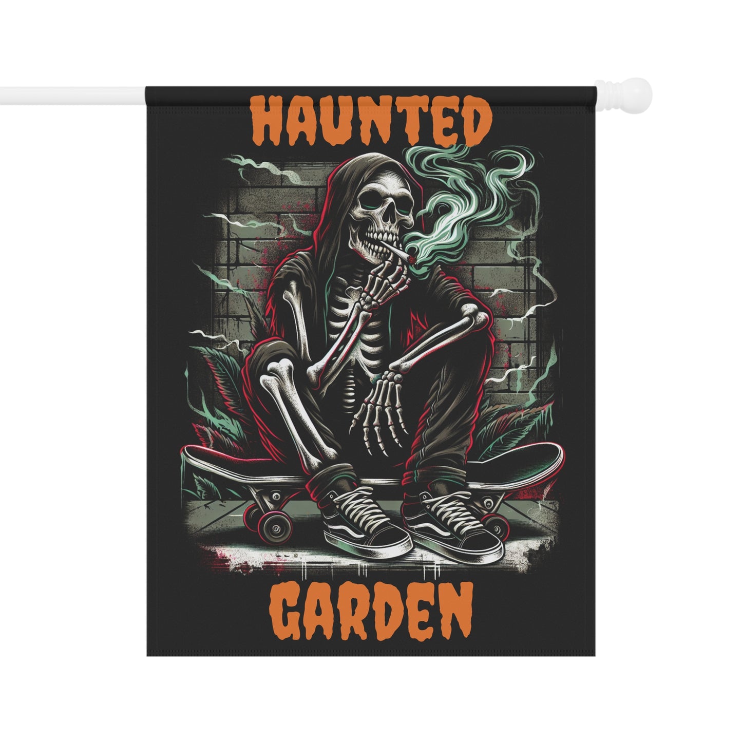 Haunted Garden Banner, Spooky Outdoor Decor, Halloween Garden Flag, Gothic Home Decor, Creepy Garden Sign, Skull Themed Decoration