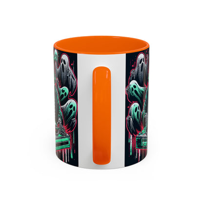 Gothic Coffee Mug, Spooky Mug, Halloween Gift, Ghost-Themed Drinkware, DJ Skull Mug, Music Lover’s Mug