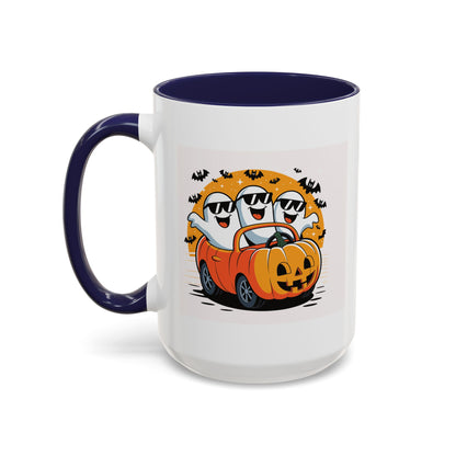 Halloween Ghost Car Coffee Mug, Spooky Mug for Fall, Pumpkin Spice Coffee Cup, Halloween Theme Drinkware, Funny Ghost Mug