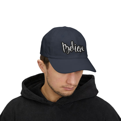 Believe Classic Dad Cap, Motivational Hat, Gift for Dad, Casual Cap, Summer Accessory, Adjustable White Cap