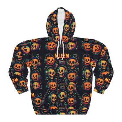 Vibrant Skull Graphic Hoodie, Unisex Pullover, Halloween Sweater, Spooky Style, Party Wear
