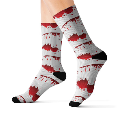 Blood Splatter Sublimation Socks, Unique Fun Socks for Halloween, Gift for Horror Fans, Stylish Casual Wear, Statement Accessories
