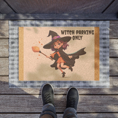 Witch Parking Doormat | Spooky Seasonal Decor, Halloween Entrance Mat, Funny Welcome Mat, Gift for Witch Lovers, Holiday Home Decor