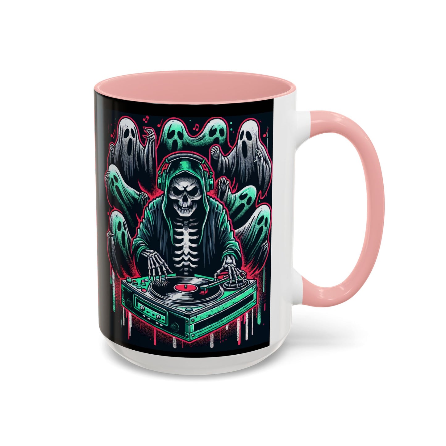 Gothic Coffee Mug, Spooky Mug, Halloween Gift, Ghost-Themed Drinkware, DJ Skull Mug, Music Lover’s Mug