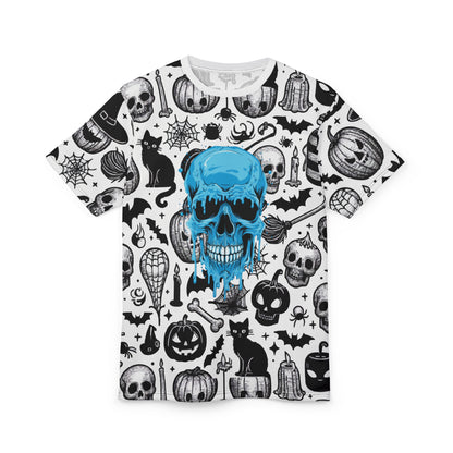 Spooky Skull & Pumpkin Unisex Tee, Halloween Shirt, Graphic Tee, Casual Wear, Goth Fashion, Unique Gift Idea