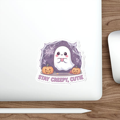 Cute Halloween Ghost Die-Cut Stickers, Stay Creepy Cutie, Laptop Decals, Holiday Decorations, Gift for Spooky Season