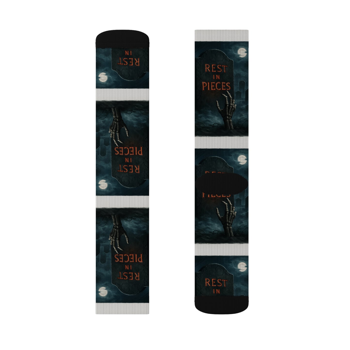 Gothic Themed Sublimation Socks, Perfect Gift for Halloween, Cosplay Accessories, Comfortable Footwear, Unique Fashion, Rest in Pieces