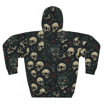 Gothic Skull Pullover Hoodie | Unisex Skull Hoodie, Artistic Hoodie, Casual Wear, Halloween Gift, Statement Piece