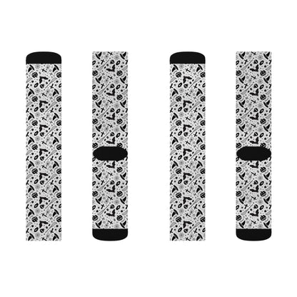 Spooky-Themed Sublimation Socks, Halloween Gift, Fun Patterned Socks, Creative Style, Unique Accessories, Perfect for Holidays