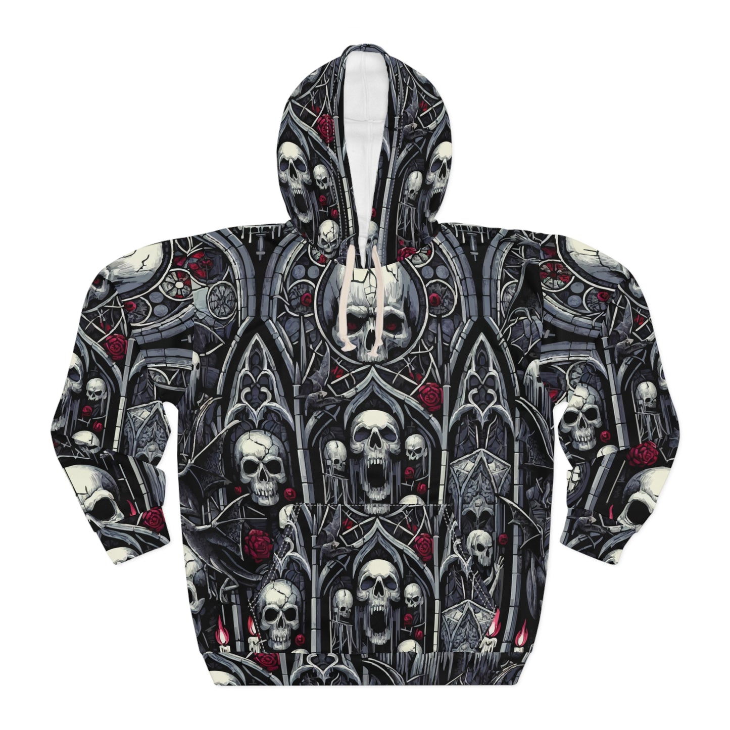 Gothic Skull Pullover Hoodie, Unisex Hoodie, Dark Fashion, Halloween Apparel, Alternative Clothing, Edgy Streetwear