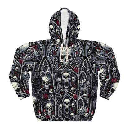 Gothic Skull Pullover Hoodie, Unisex Hoodie, Dark Fashion, Halloween Apparel, Alternative Clothing, Edgy Streetwear